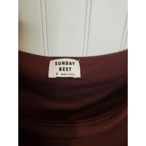 Sunday Best Women's Ruched‎ Long Sleeve Crop Top Square Neck Blouse Burgundy - Picture 3 of 6